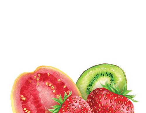 kiwi, strawberry, and guava